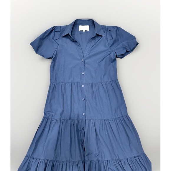 Brochu Walker Women's Dress XS Blue Collared Puff Sleeve Tiered Shirt Midi - Picture 8 of 14